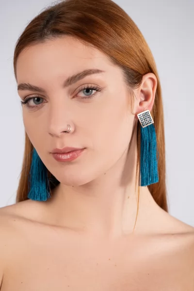 Earrings Square Threads Blue