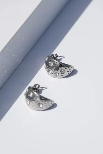 Earrings Strass  Semi-Circular Silver