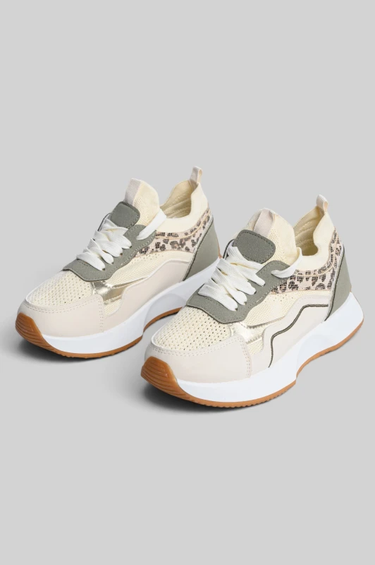 Leopard Details Mesh Textured Sneaker  