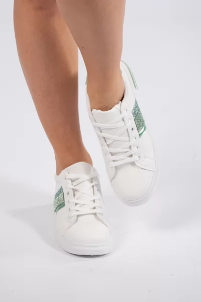 Sneakers Στρας Φιστικί-Λευκό