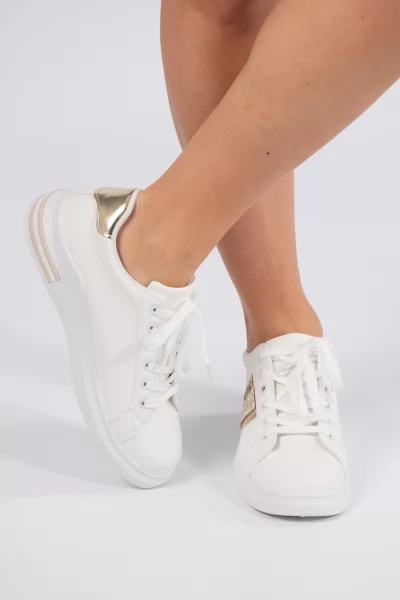 Sneakers Στρας Χρυσό-Λευκό