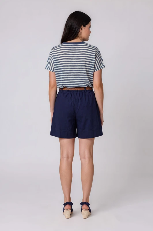 Shorts Elastic Waistband Belt-Scarf