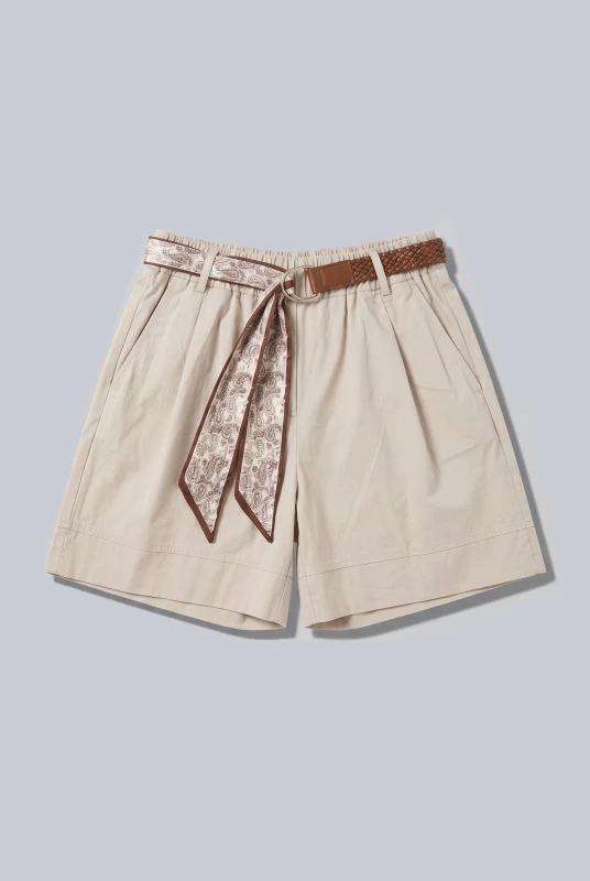 Shorts Elastic Waistband Belt-Scarf