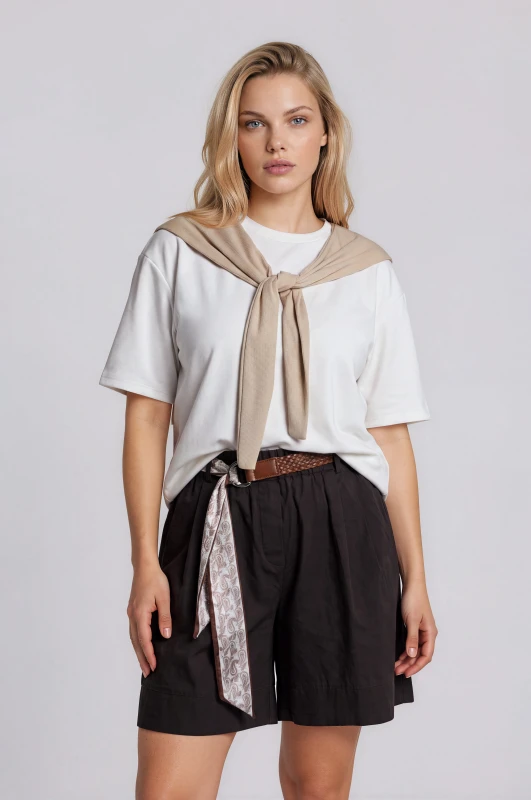 Shorts Elastic Waistband Belt-Scarf