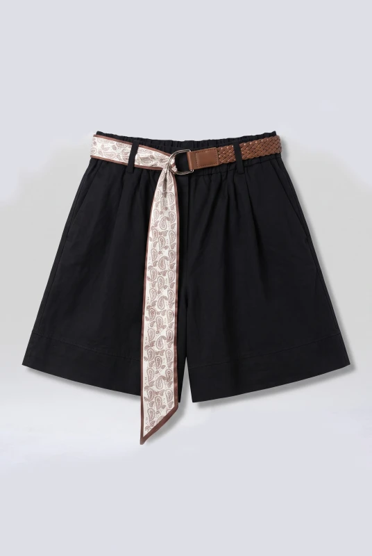 Shorts Elastic Waistband Belt-Scarf