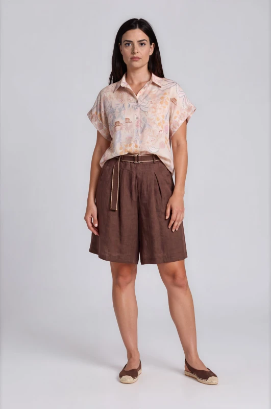 Shorts Linen Pleats Belt