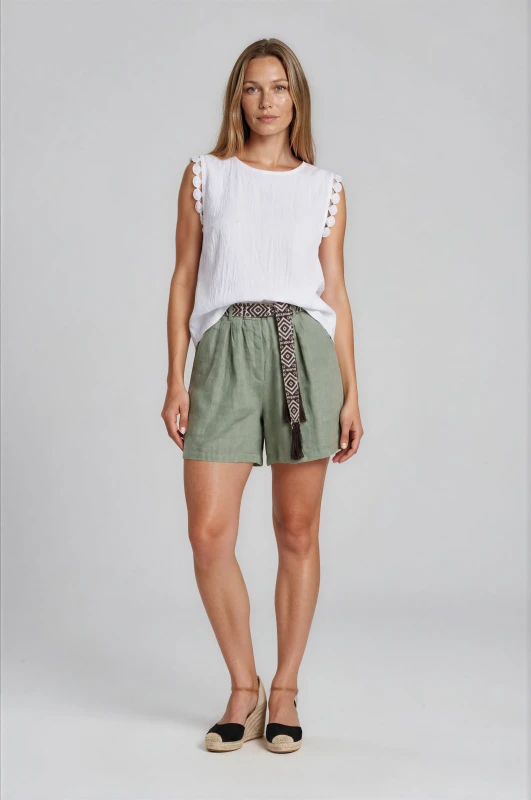 Shorts Linen Belt Pleats