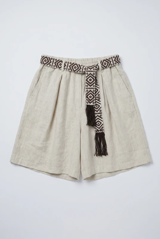 Shorts Linen Belt Pleats