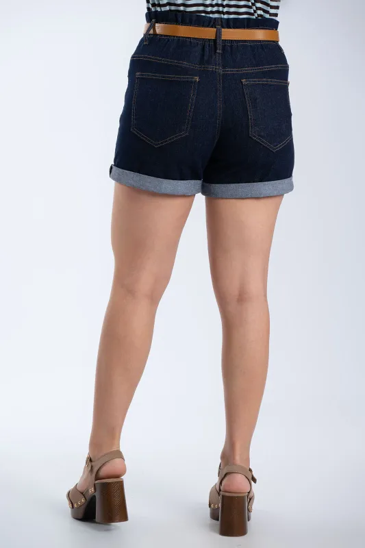 Denim Shorts Leatherette Belt 