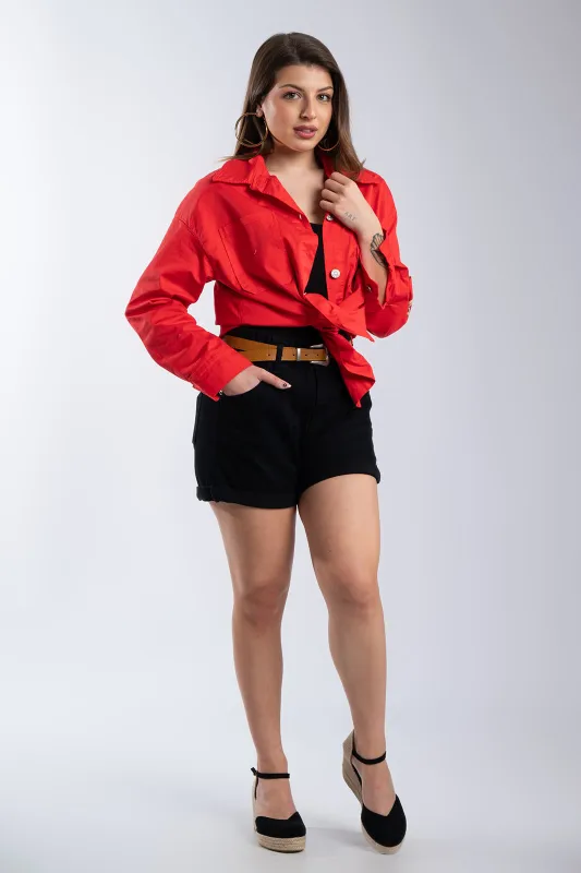 Denim Shorts Leatherette Belt 