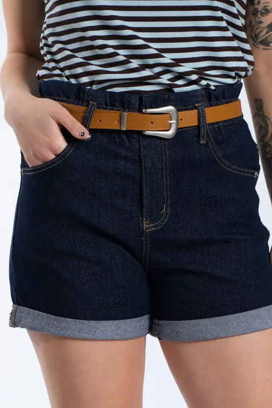 Denim Shorts Leatherette Belt 