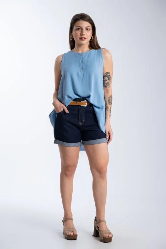 Denim Shorts Leatherette Belt 