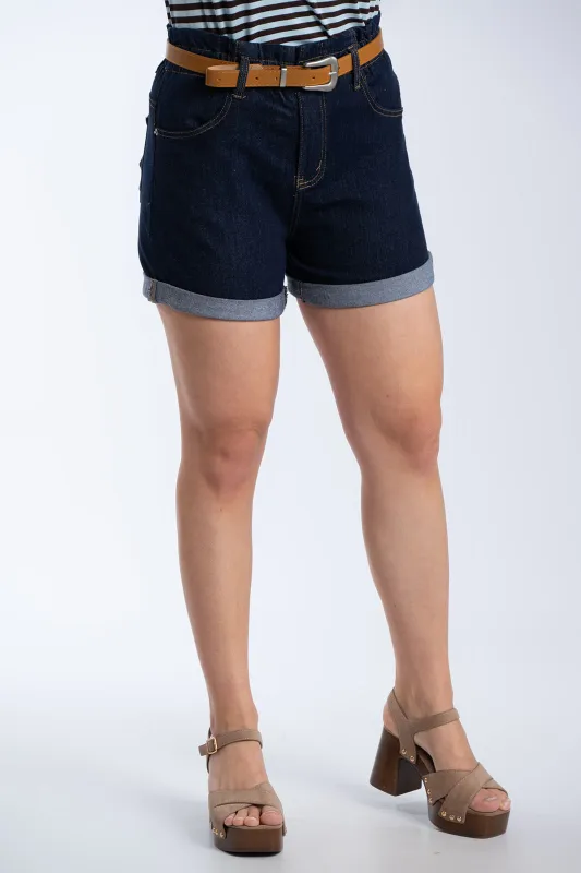 Denim Shorts Leatherette Belt 