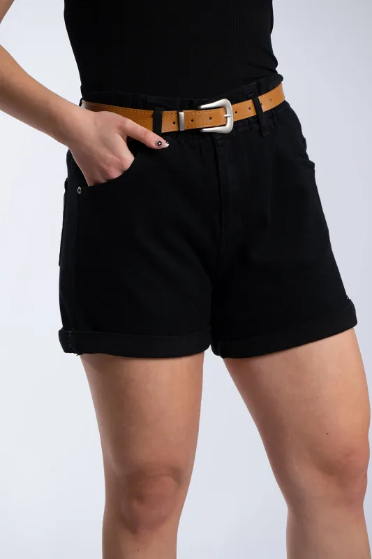 Denim Shorts Leatherette Belt 