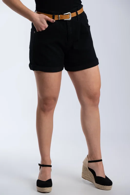 Denim Shorts Leatherette Belt 