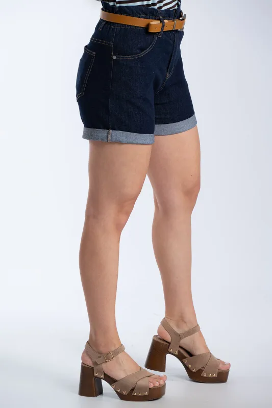 Denim Shorts Leatherette Belt 