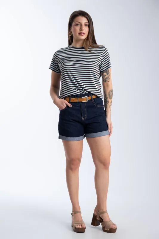 Denim Shorts Leatherette Belt 