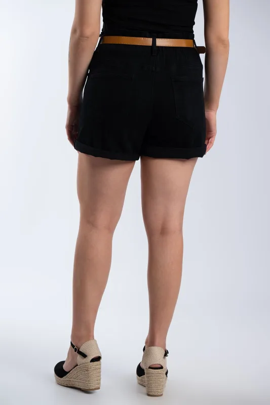 Denim Shorts Leatherette Belt 