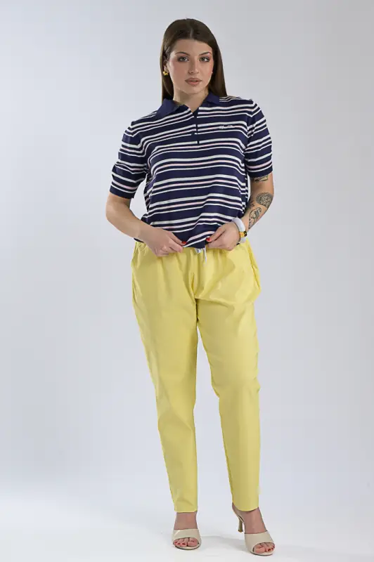 Striped Rib Polo Top