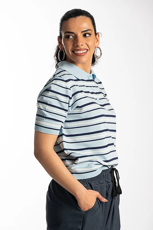 Striped Rib Polo Top