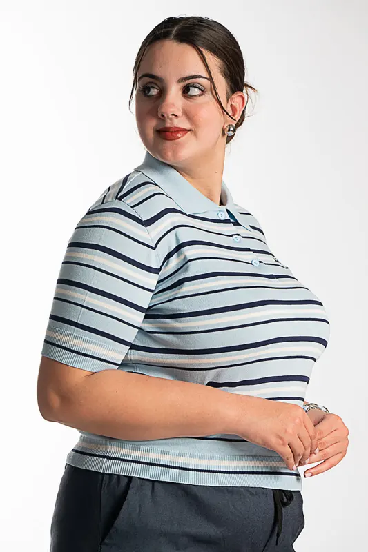 Striped Rib Polo Top