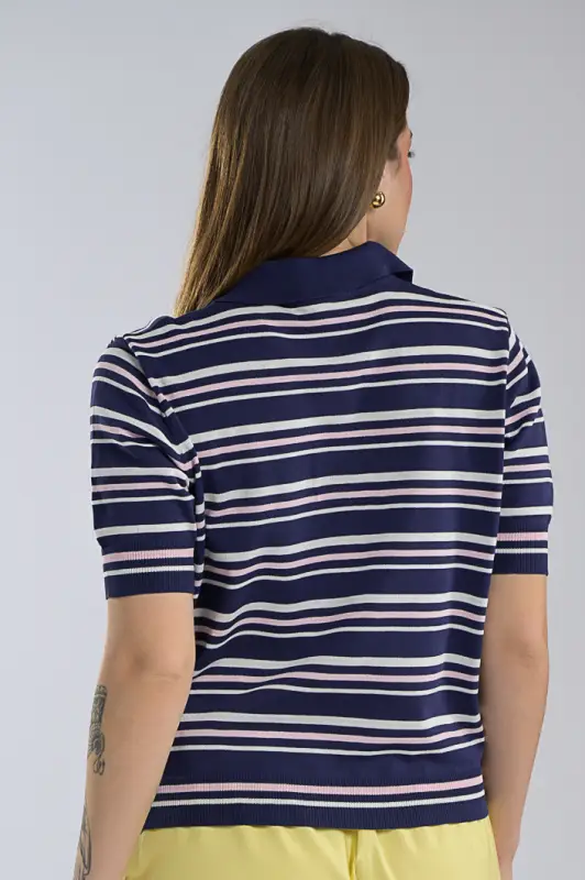 Striped Rib Polo Top