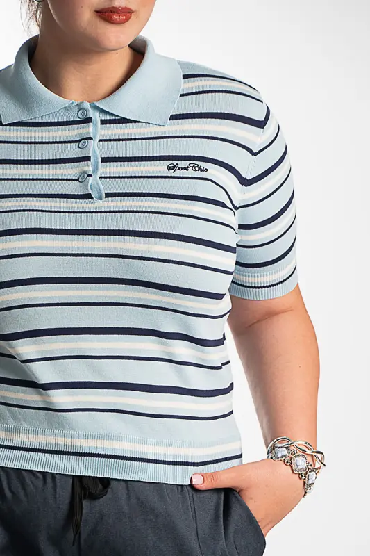 Striped Rib Polo Top
