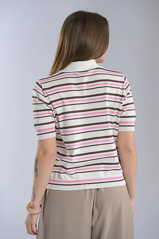 Striped Rib Polo Top