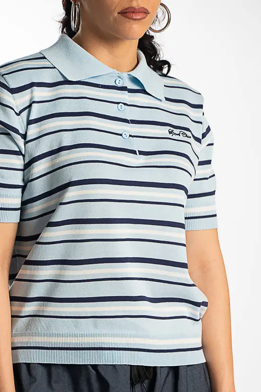 Striped Rib Polo Top