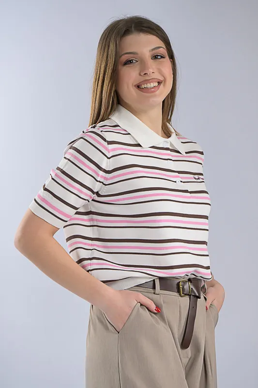Striped Rib Polo Top