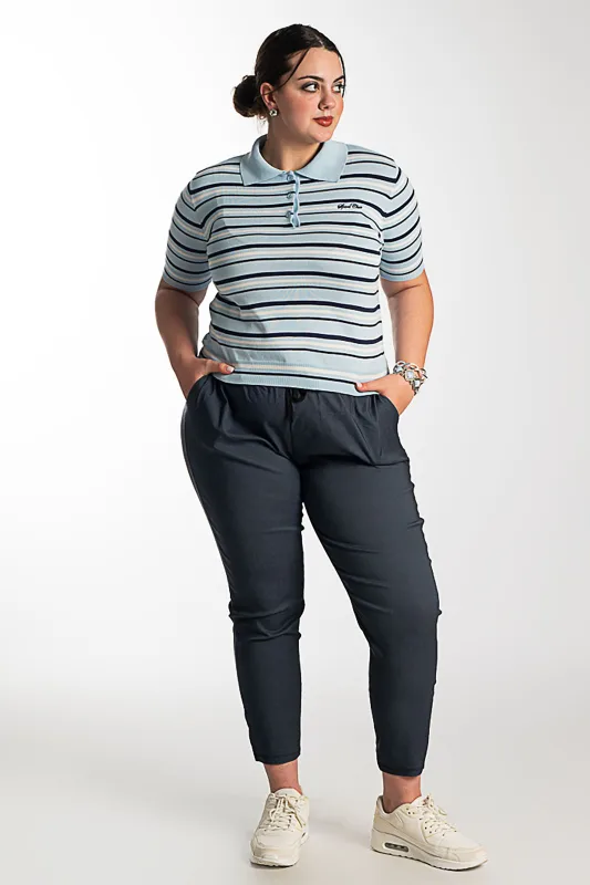 Striped Rib Polo Top