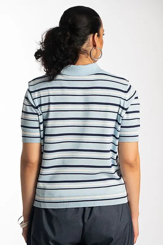 Striped Rib Polo Top