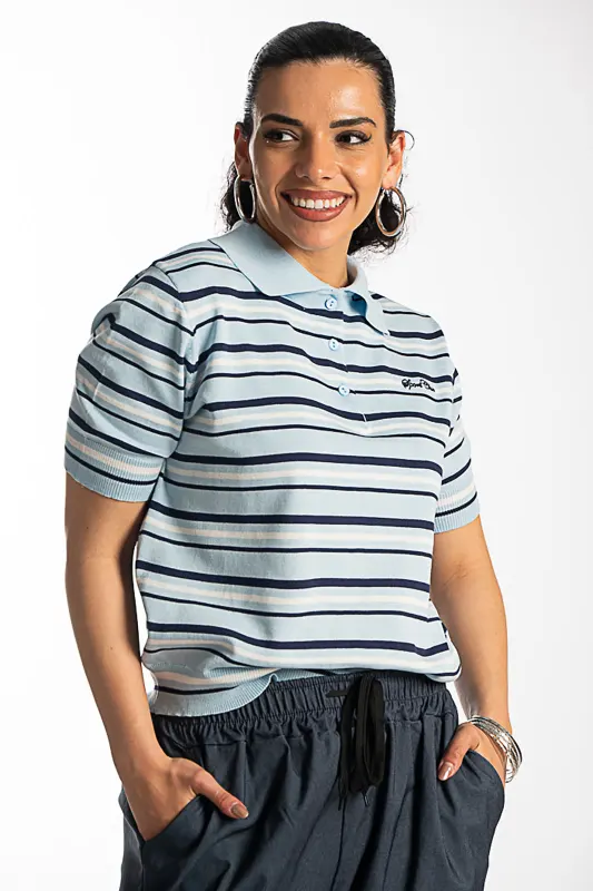 Striped Rib Polo Top