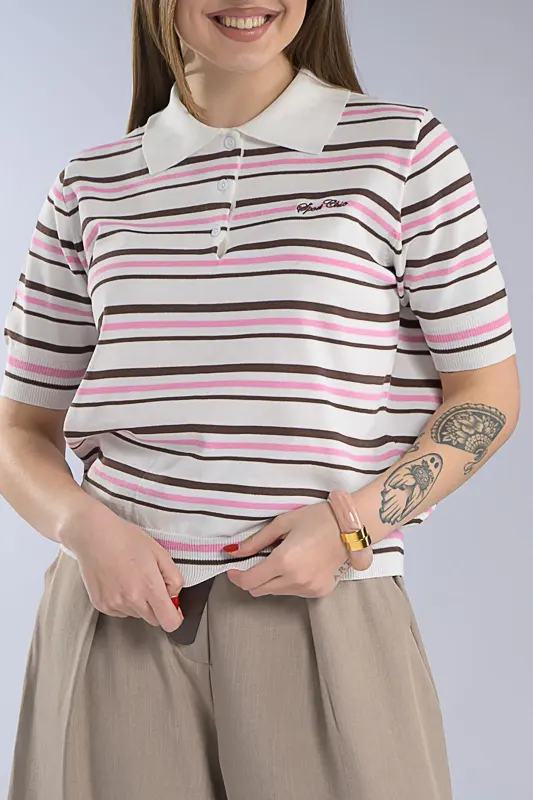 Striped Rib Polo Top