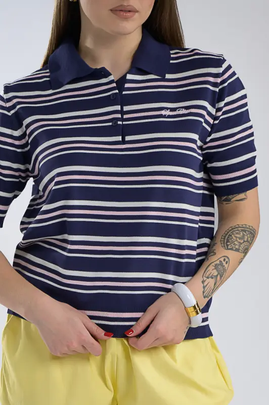 Striped Rib Polo Top