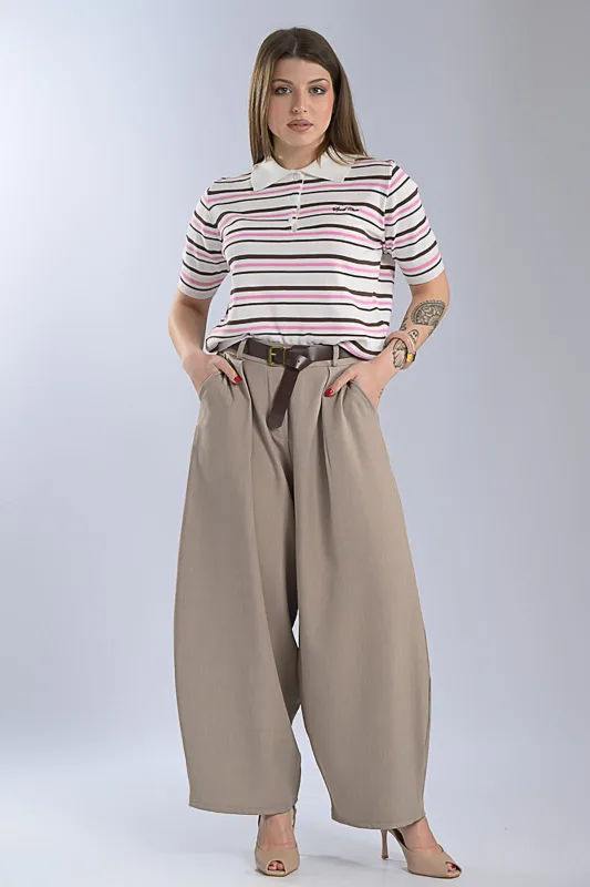 Striped Rib Polo Top