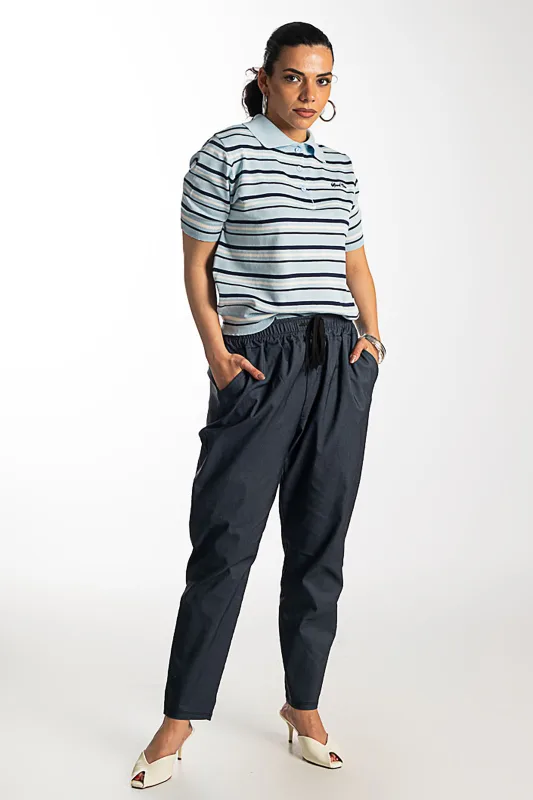 Striped Rib Polo Top
