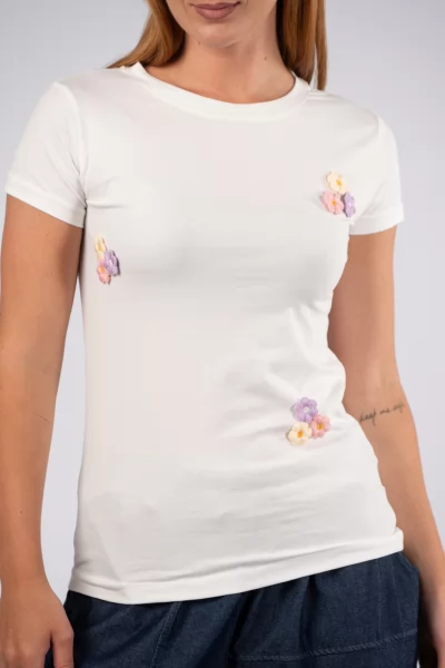 T-Shirt 3D Μαργαρίτες Ροζ-Λευκό