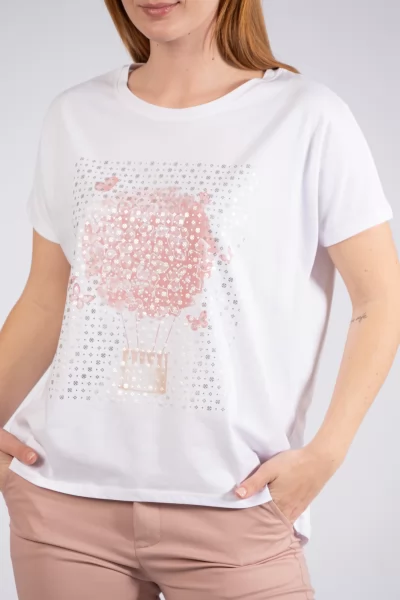 T-shirt Αερόστατο Ροζ-Λευκό