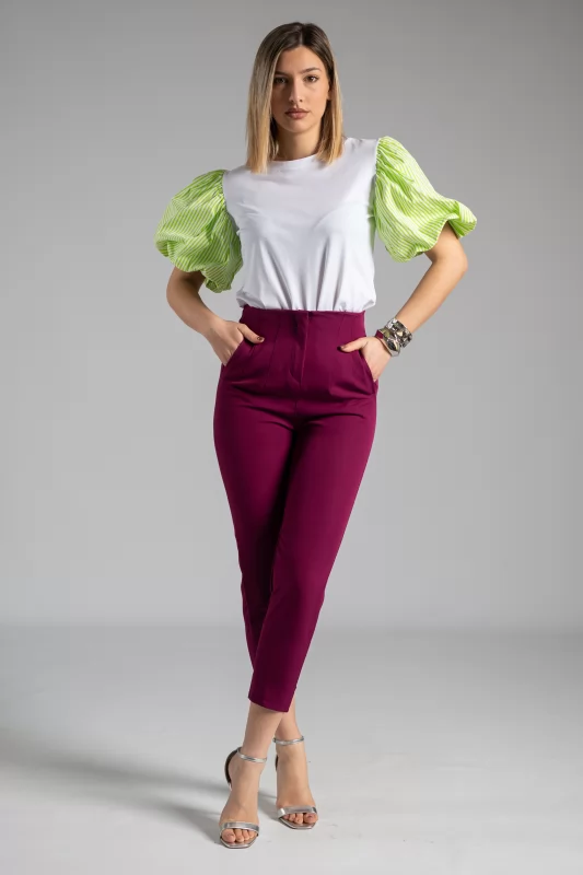 T-Shirt Balloon Sleeves Green-White