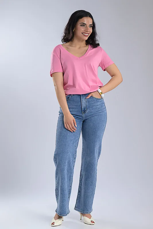 T-Shirt Basic Με V Λαιμόκοψη