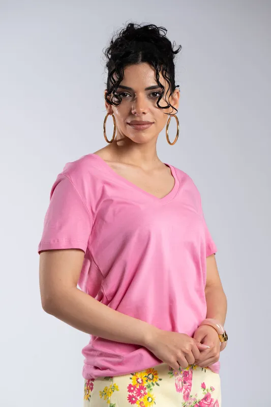 T-Shirt Basic Με V Λαιμόκοψη