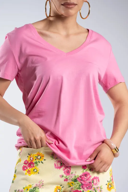 T-Shirt Basic Με V Λαιμόκοψη