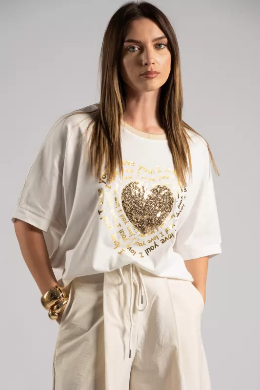 T-shirt Big Heart Παγιέτες