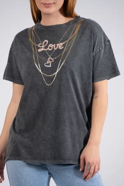 T-Shirt Chains Love Μαύρο