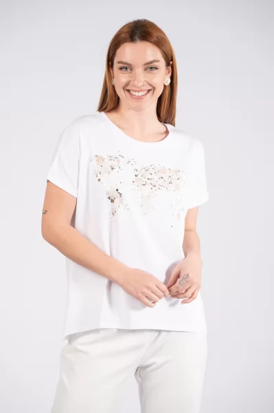 T-Shirt Clover Μόκα-Λευκό