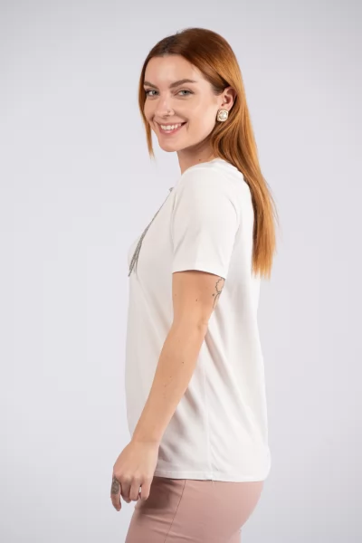 T-Shirt Φιόγκος Στρας Λευκό