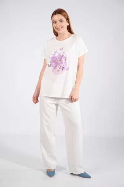 T-Shirt Floral Violet-Λευκό