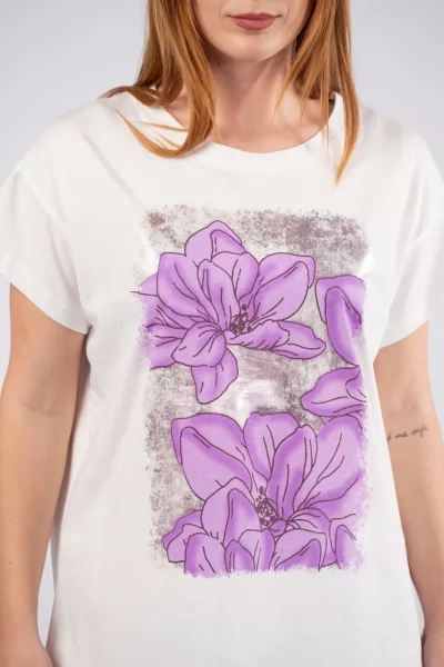 T-Shirt Flowers Λιλά-Λευκό