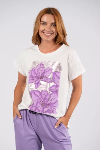 T-Shirt Flowers Λιλά-Λευκό